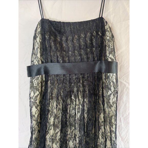 ELIZA J Black Lace Ivory Lining Spaghetti Straps Satin Bow Prom Dance Dress - Picture 2 of 8